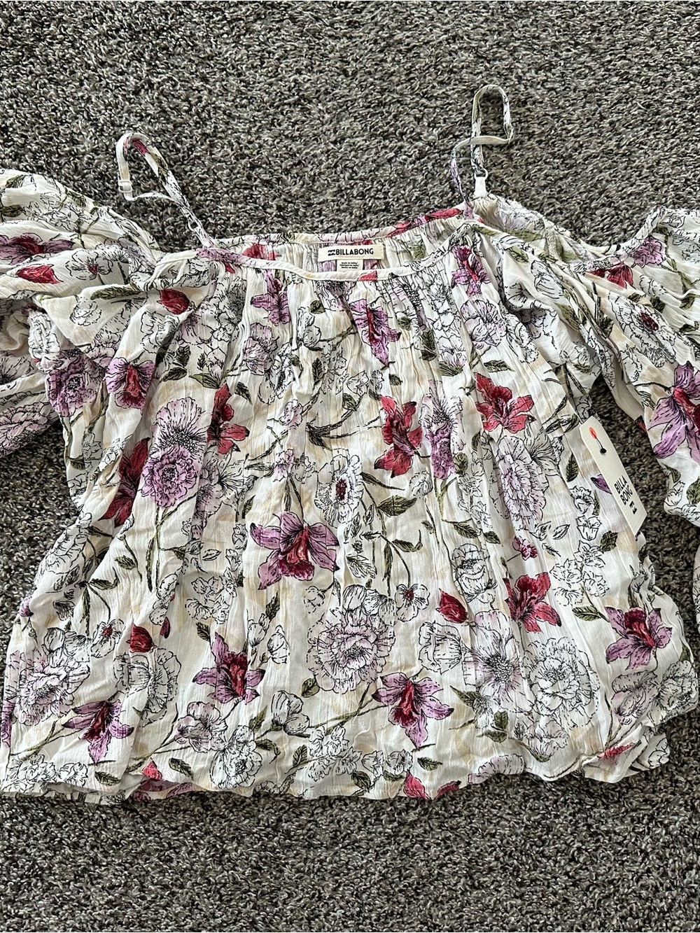 Billabong White Floral Boho Off-Shoulder Blouse NWT